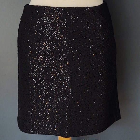 Rayon/wool blend sequined skirt with pockets - Picture 1 of 14